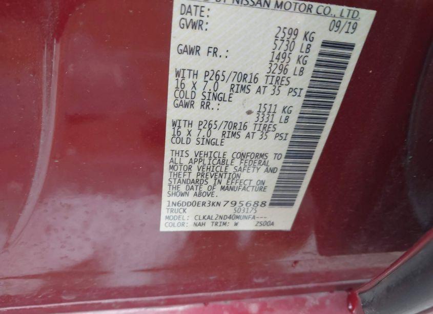 Photo 9 of 2019 Nissan Frontier SV (VIN 1N6DD0ER3KN795688)