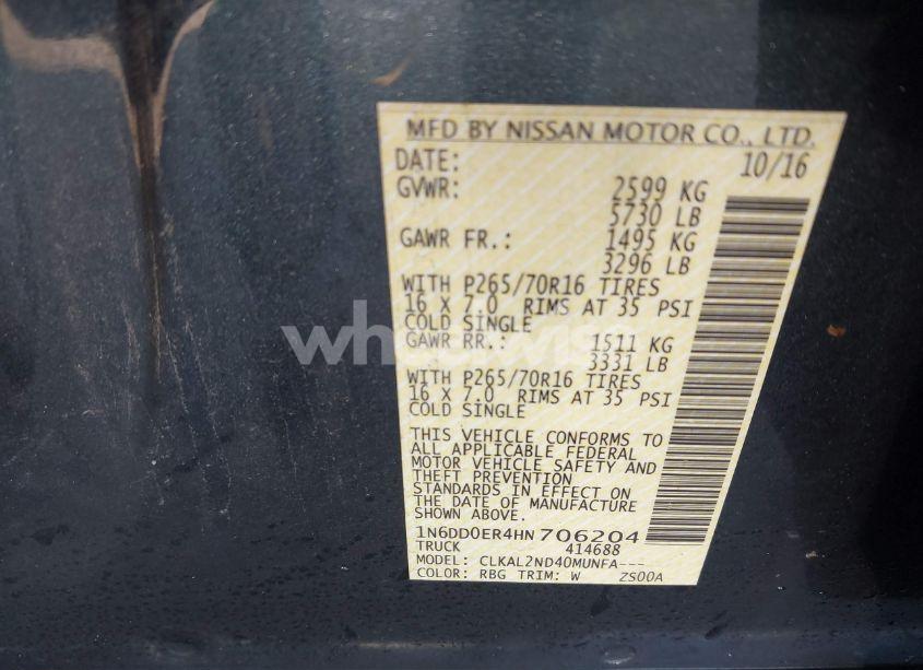 Photo 9 of 2017 Nissan Frontier SV (VIN 1N6DD0ER4HN706204)