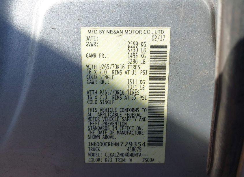 Photo 9 of 2017 Nissan Frontier SV (VIN 1N6DD0ER6HN729354)