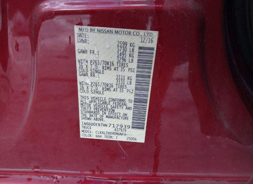 Photo 9 of 2017 Nissan Frontier SV (VIN 1N6DD0ER7HN717939)