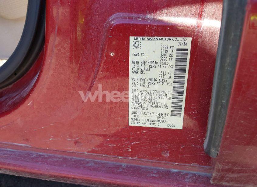 Photo 9 of 2018 Nissan Frontier SV (VIN 1N6DD0ER7JN734830)