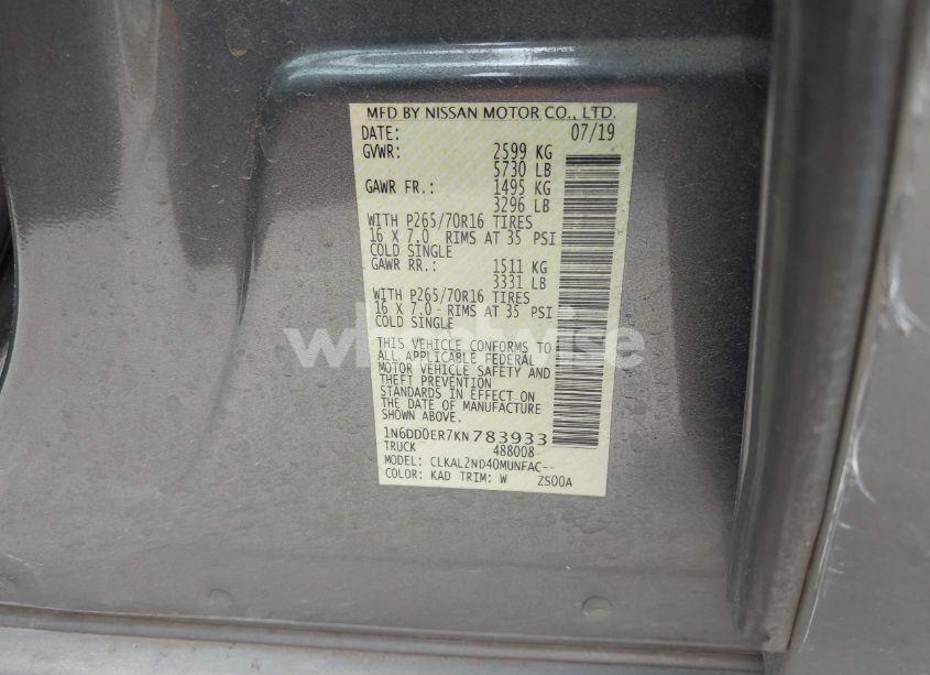 Photo 9 of 2019 Nissan Frontier SV (VIN 1N6DD0ER7KN783933)