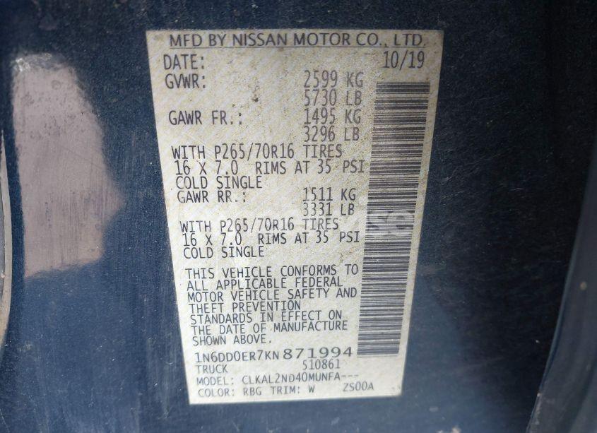 Photo 9 of 2019 Nissan Frontier SV (VIN 1N6DD0ER7KN871994)