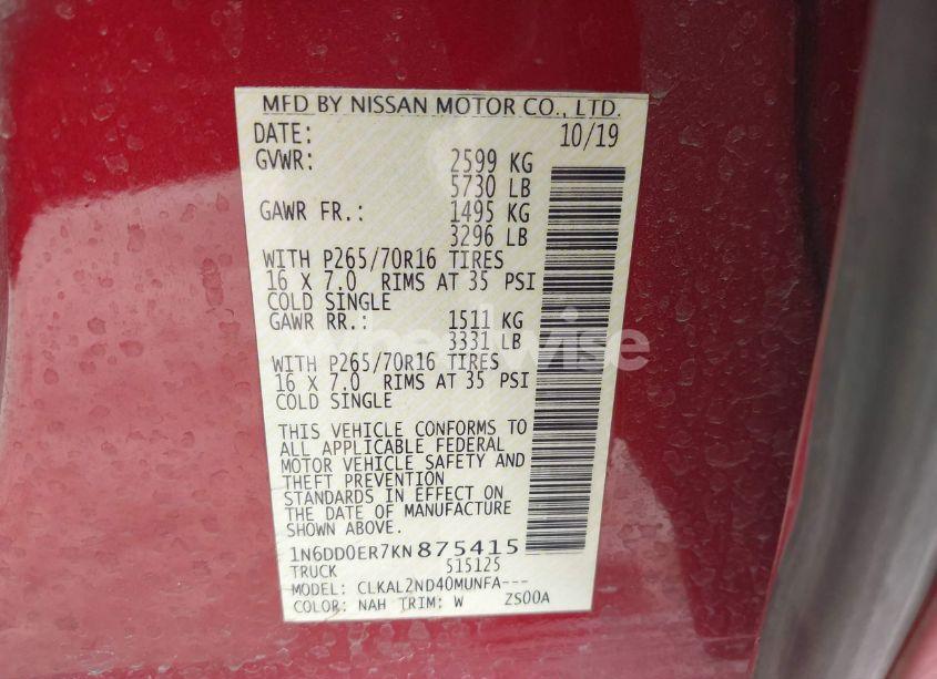 Photo 9 of 2019 Nissan Frontier SV (VIN 1N6DD0ER7KN875415)