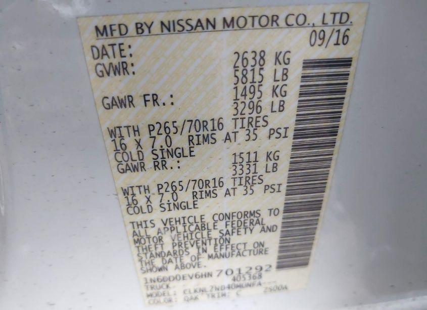 Photo 9 of 2017 Nissan Frontier SV (VIN 1N6DD0EV6HN701292)