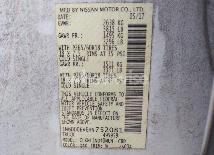 Photo 9 of 2017 Nissan Frontier SL (VIN 1N6DD0EV6HN752081)