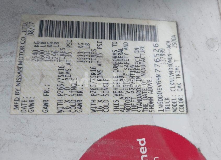 Photo 9 of 2017 Nissan Frontier PRO-4X (VIN 1N6DD0EV6HN776526)