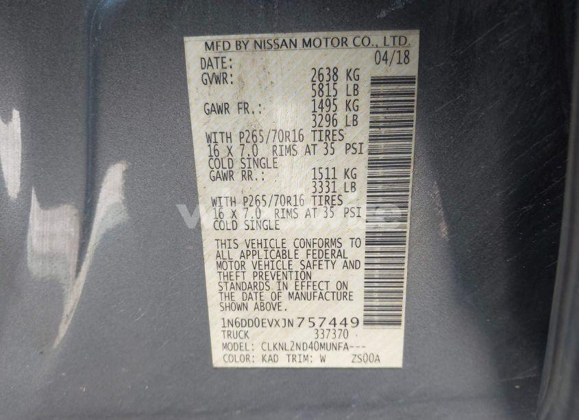 Photo 9 of 2018 Nissan Frontier SV (VIN 1N6DD0EVXJN757449)