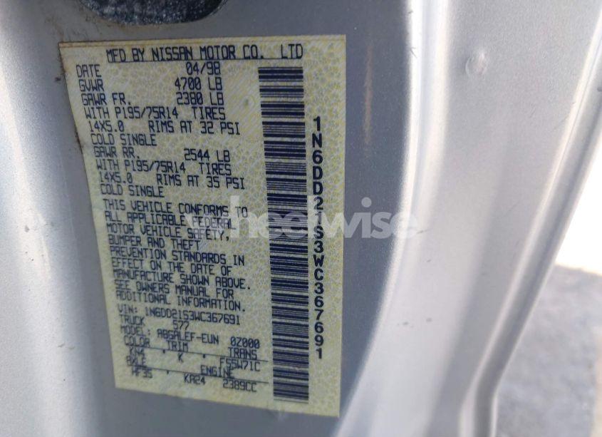 Photo 9 of 1998 Nissan Frontier STANDARD/XE (VIN 1N6DD21S3WC367691)