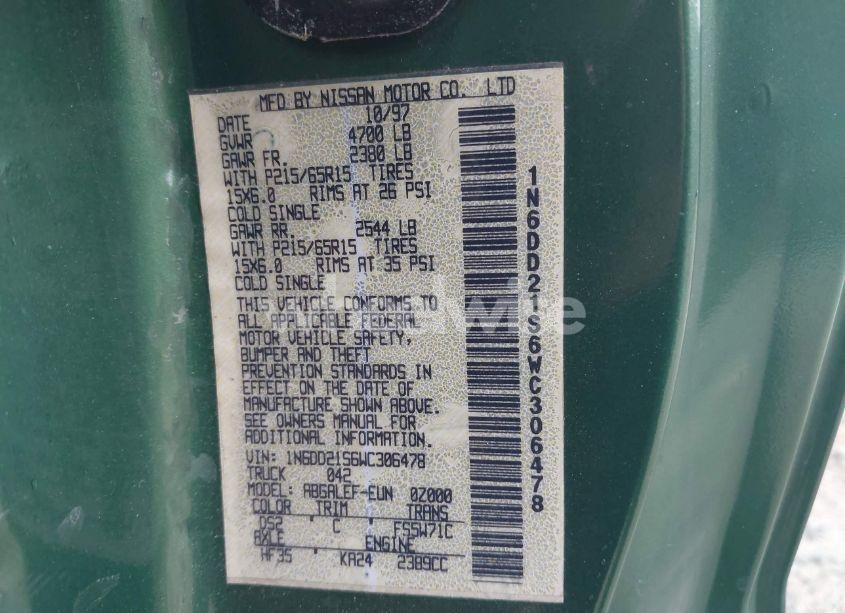 Photo 9 of 1998 Nissan Frontier STANDARD/XE (VIN 1N6DD21S6WC306478)