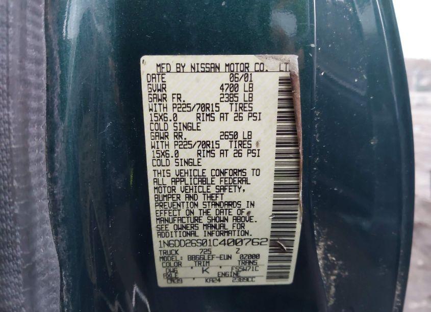Photo 9 of 2001 Nissan Frontier XE (VIN 1N6DD26S01C400762)