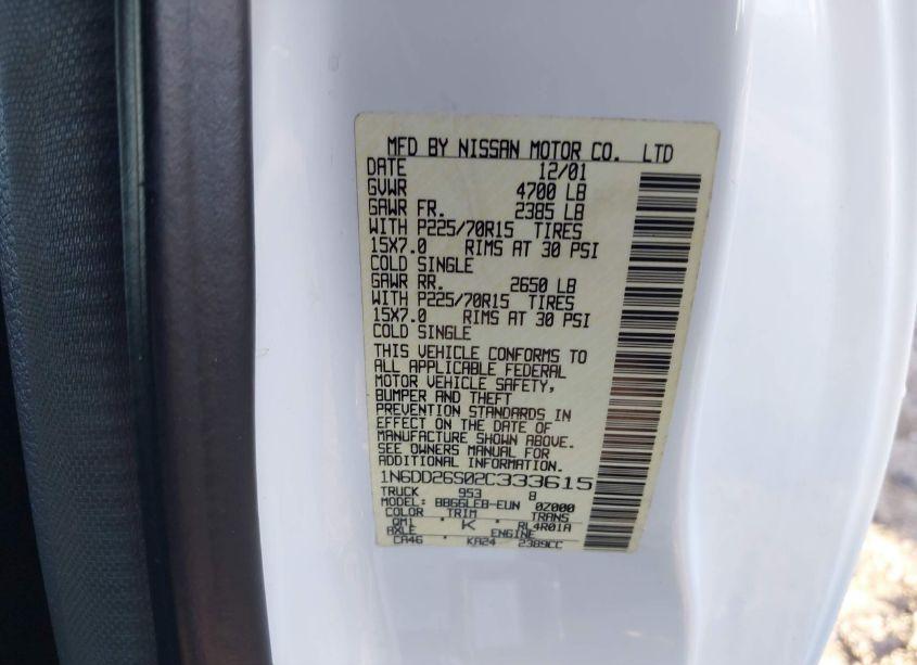 Photo 9 of 2002 Nissan Frontier XE (VIN 1N6DD26S02C333615)