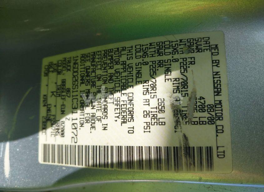 Photo 9 of 2001 Nissan Frontier XE (VIN 1N6DD26S11C311072)