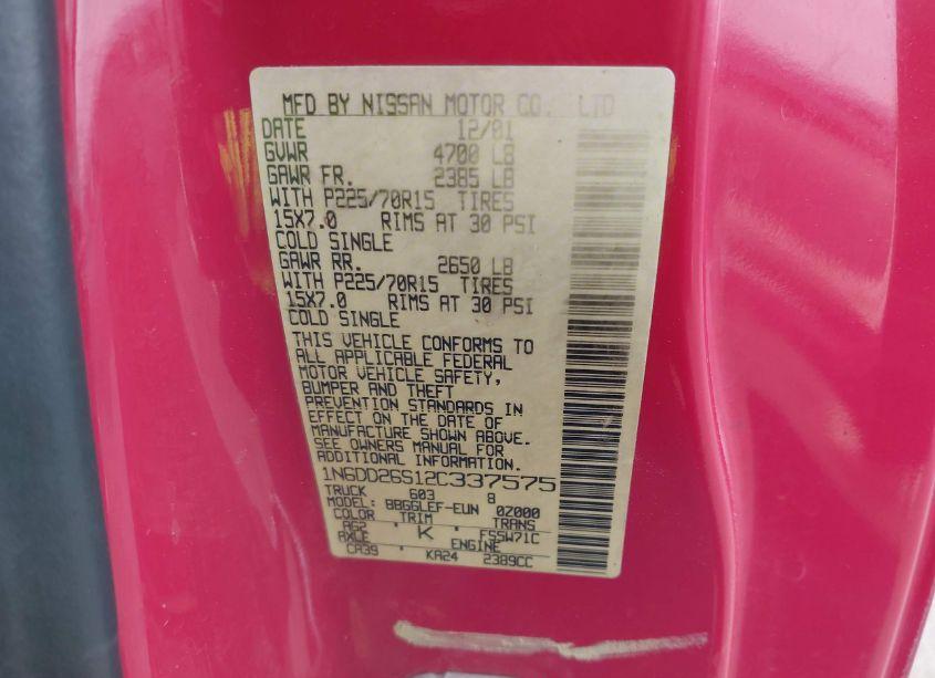 Photo 9 of 2002 Nissan Frontier XE (VIN 1N6DD26S12C337575)