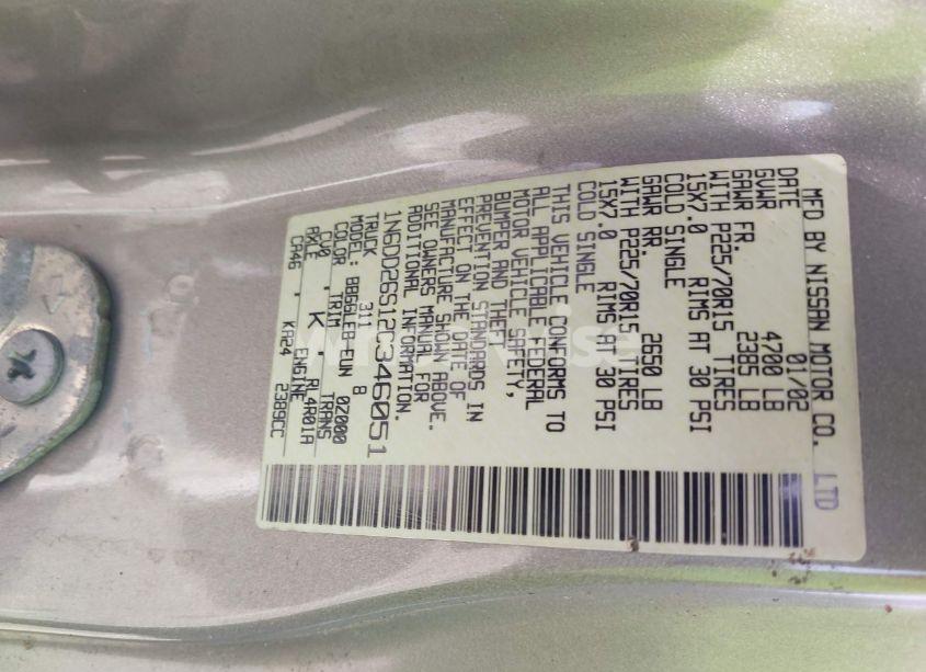 Photo 9 of 2002 Nissan Frontier XE (VIN 1N6DD26S12C346051)