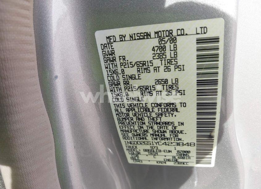 Photo 9 of 2000 Nissan Frontier XE (VIN 1N6DD26S1YC423848)