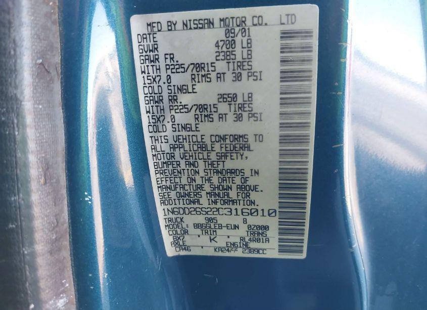 Photo 9 of 2002 Nissan Frontier XE (VIN 1N6DD26S22C316010)