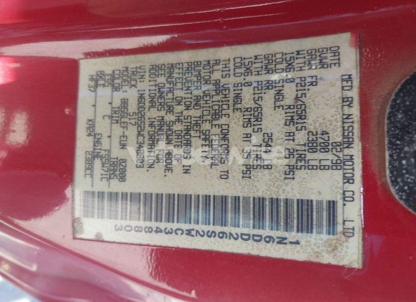 Photo 9 of 1998 Nissan Frontier SE/XE (VIN 1N6DD26S2WC348803)