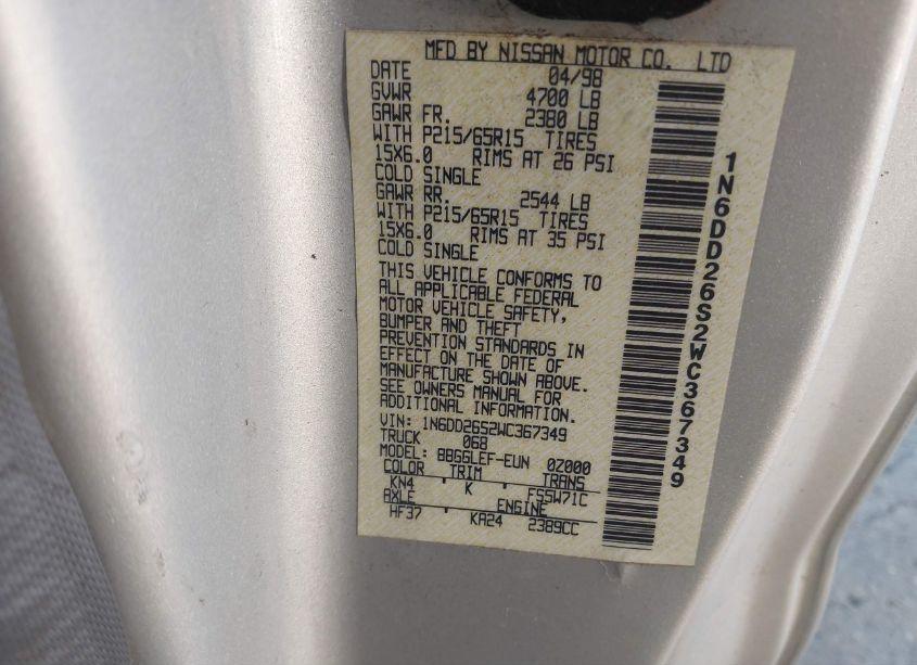 Photo 9 of 1998 Nissan Frontier SE/XE (VIN 1N6DD26S2WC367349)