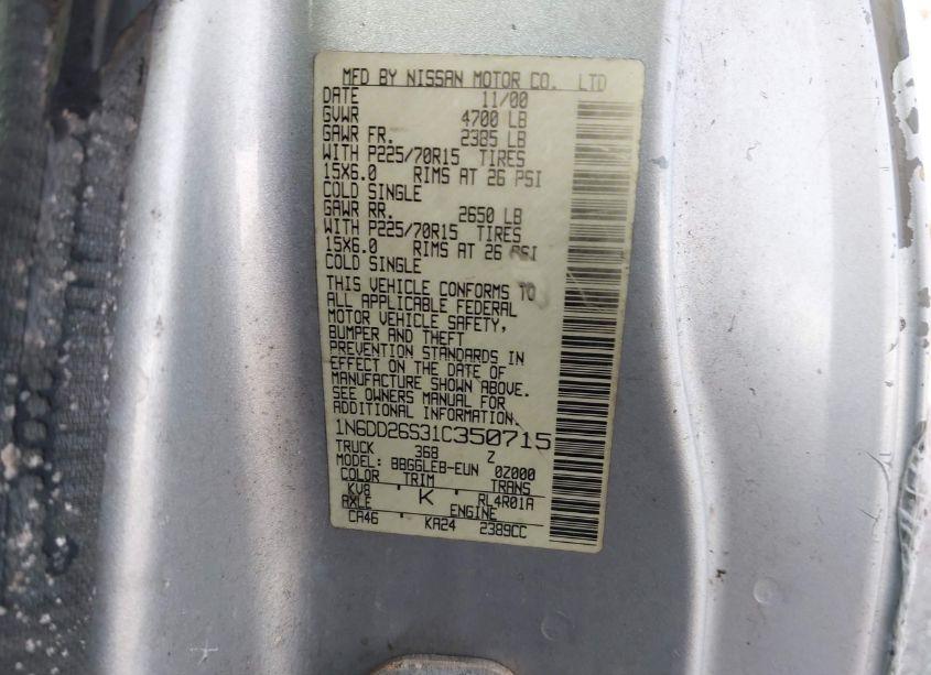 Photo 9 of 2001 Nissan Frontier XE (VIN 1N6DD26S31C350715)