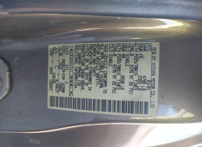 Photo 9 of 2001 Nissan Frontier XE (VIN 1N6DD26S31C380636)