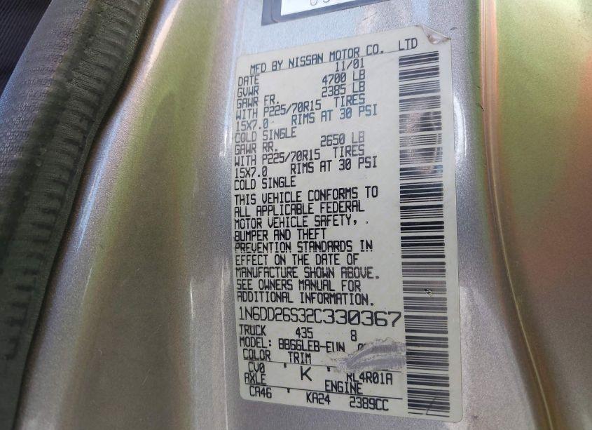 Photo 9 of 2002 Nissan Frontier XE (VIN 1N6DD26S32C330367)