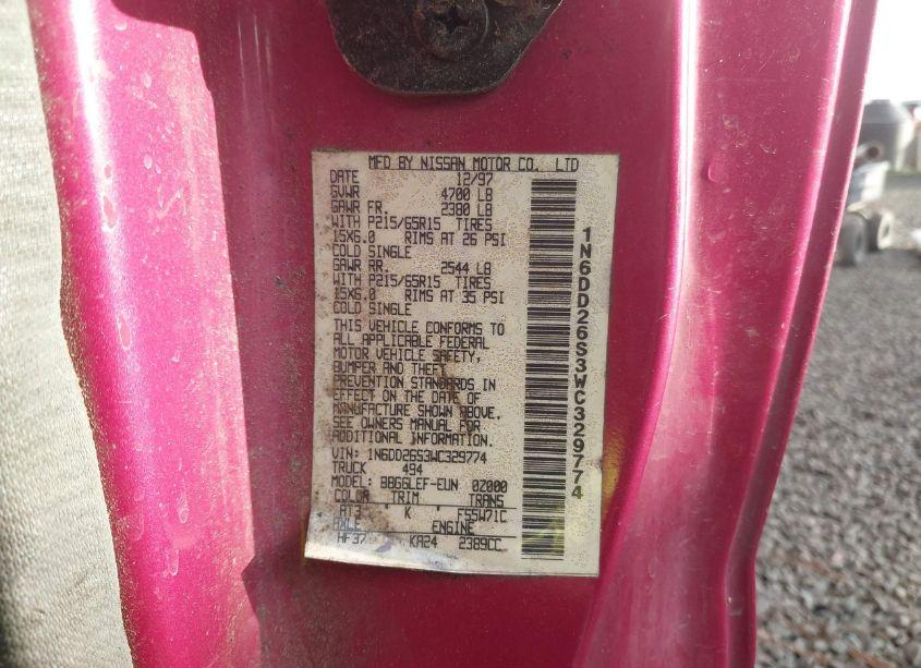 Photo 9 of 1998 Nissan Frontier SE/XE (VIN 1N6DD26S3WC329774)