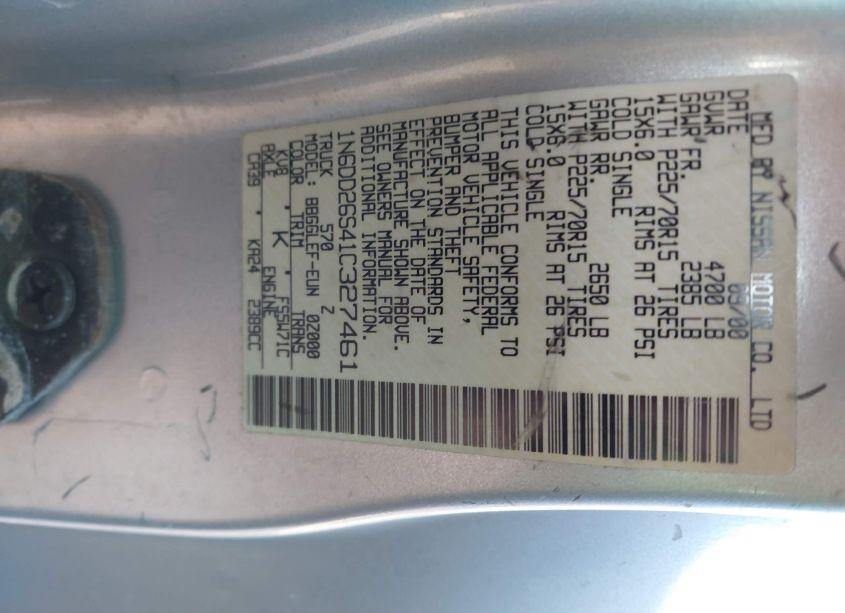 Photo 9 of 2001 Nissan Frontier XE (VIN 1N6DD26S41C327461)