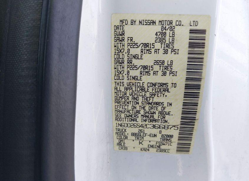 Photo 9 of 2002 Nissan Frontier XE (VIN 1N6DD26S42C366875)