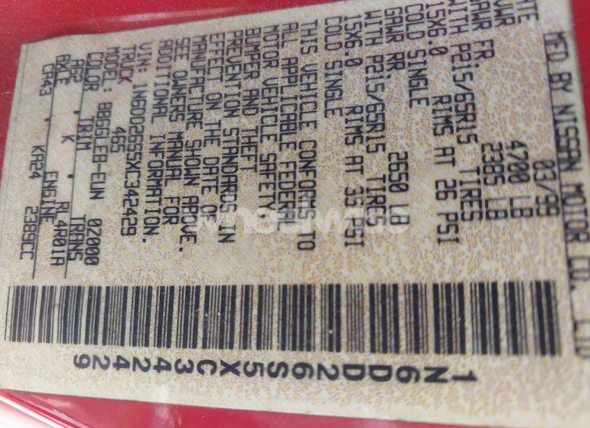 Photo 9 of 1999 Nissan Frontier SE/XE (VIN 1N6DD26S5XC342429)