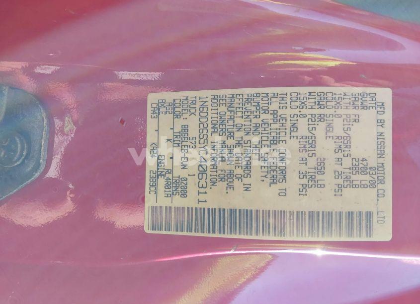 Photo 9 of 2000 Nissan Frontier XE (VIN 1N6DD26S5YC406311)