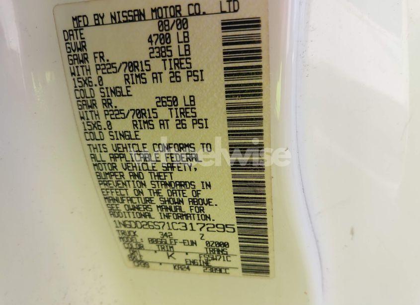 Photo 9 of 2001 Nissan Frontier XE (VIN 1N6DD26S71C317295)