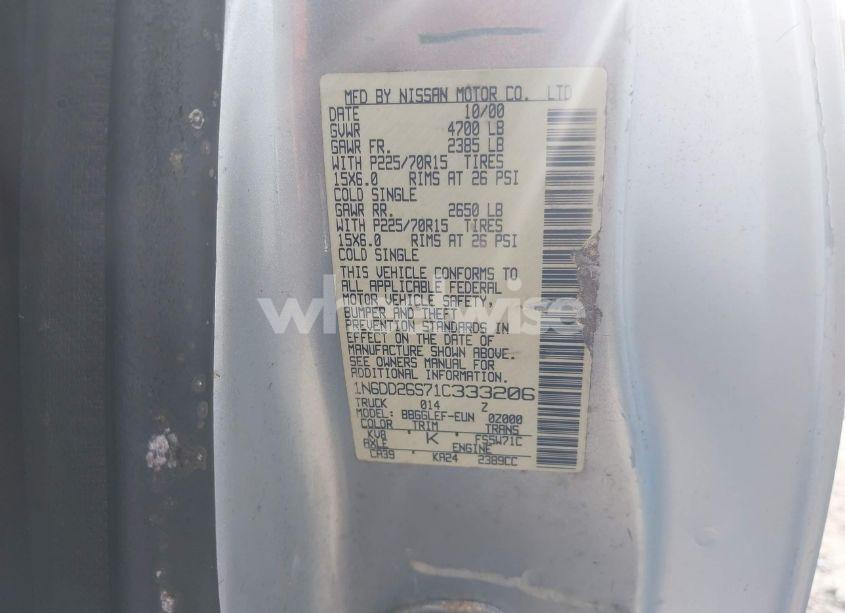 Photo 9 of 2001 Nissan Frontier XE (VIN 1N6DD26S71C333206)