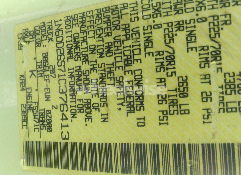 Photo 9 of 2001 Nissan Frontier XE (VIN 1N6DD26S71C376413)