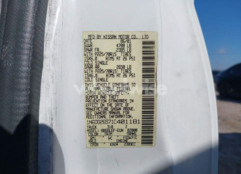 Photo 9 of 2001 Nissan Frontier XE (VIN 1N6DD26S71C401181)