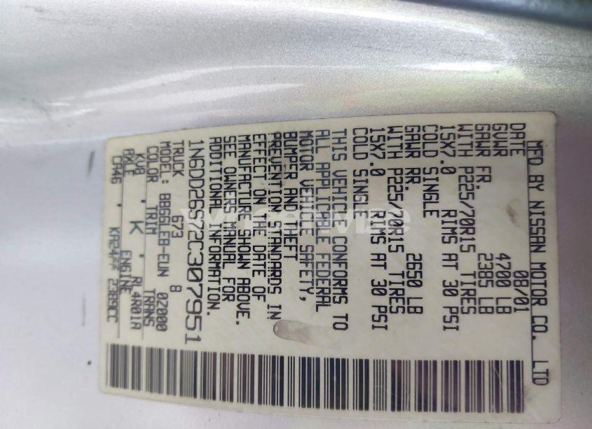 Photo 9 of 2002 Nissan Frontier XE (VIN 1N6DD26S72C307951)