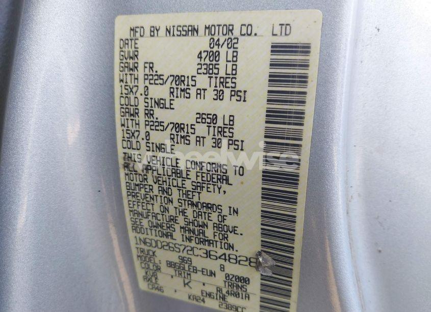 Photo 9 of 2002 Nissan Frontier XE (VIN 1N6DD26S72C364828)