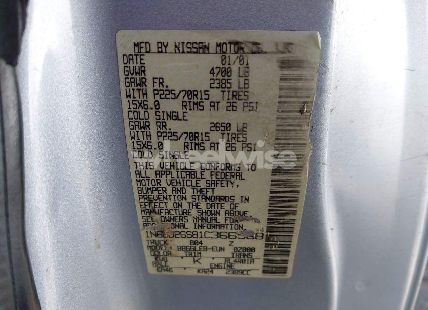 Photo 9 of 2001 Nissan Frontier XE (VIN 1N6DD26S81C366568)