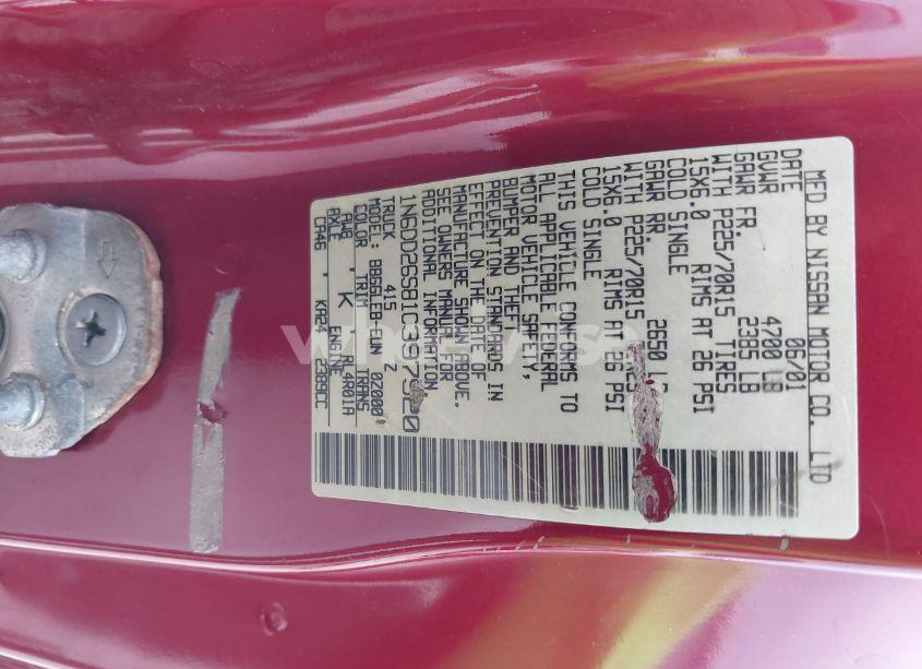 Photo 9 of 2001 Nissan Frontier XE (VIN 1N6DD26S81C397920)