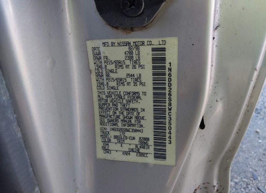 Photo 9 of 1998 Nissan Frontier SE/XE (VIN 1N6DD26S8WC350443)