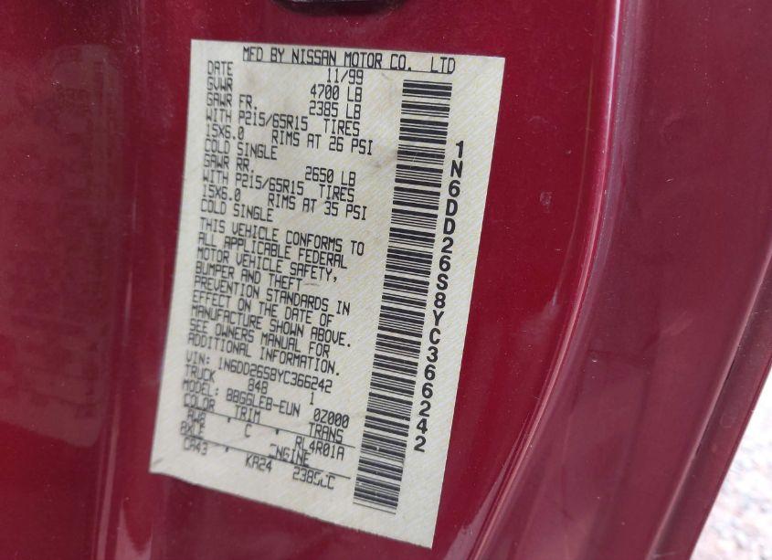 Photo 9 of 2000 Nissan Frontier XE (VIN 1N6DD26S8YC366242)