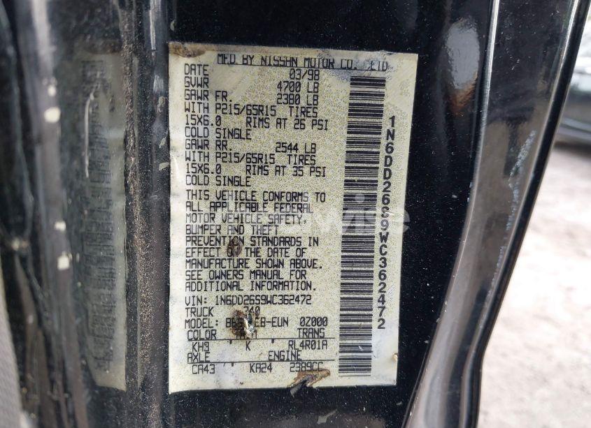 Photo 9 of 1998 Nissan Frontier SE/XE (VIN 1N6DD26S9WC362472)