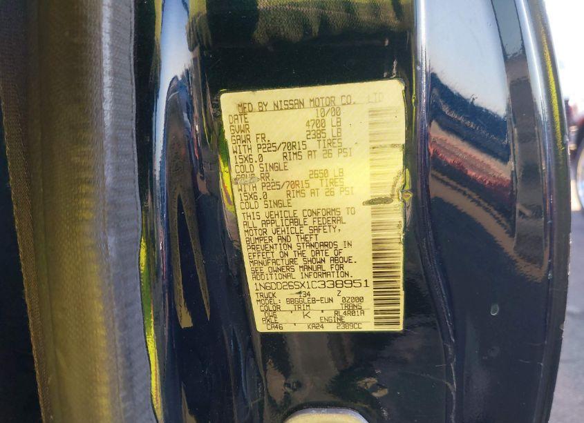 Photo 9 of 2001 Nissan Frontier XE (VIN 1N6DD26SX1C338951)