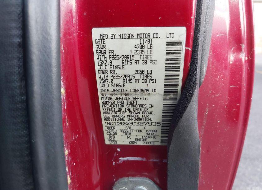 Photo 9 of 2002 Nissan Frontier XE (VIN 1N6DD26SX2C327935)