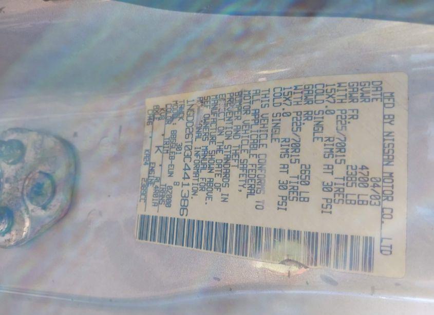 Photo 9 of 2003 Nissan Frontier XE (VIN 1N6DD26T03C441386)