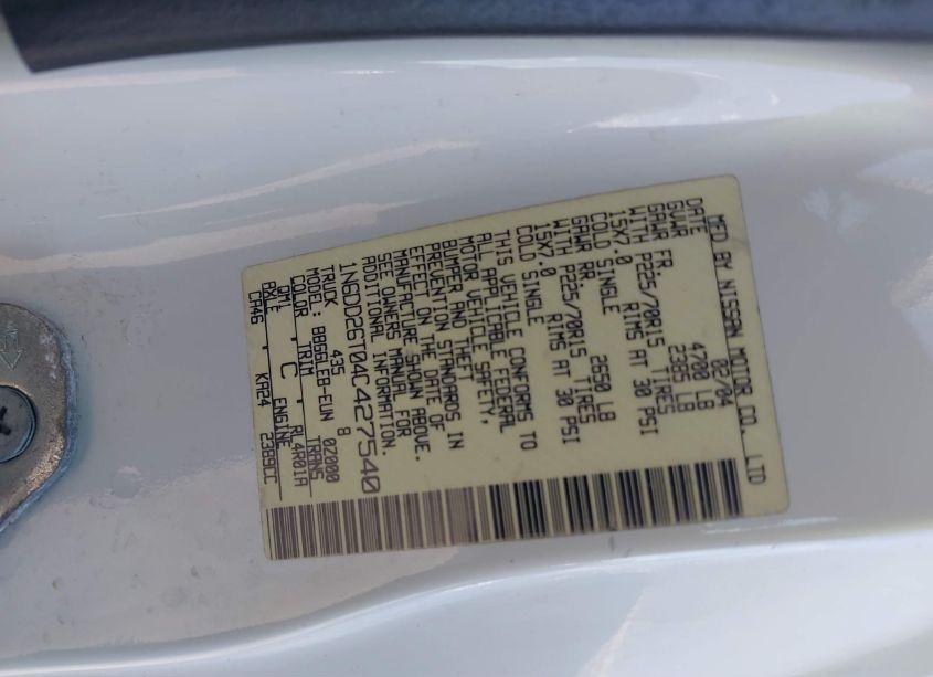 Photo 9 of 2004 Nissan Frontier XE (VIN 1N6DD26T04C427540)