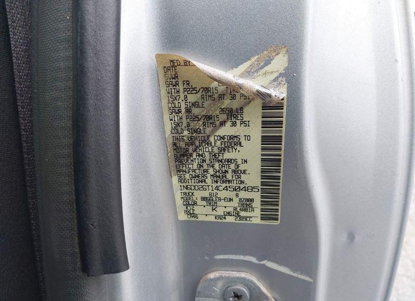 Photo 9 of 2004 Nissan Frontier XE (VIN 1N6DD26T14C450485)