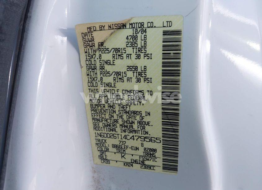 Photo 9 of 2004 Nissan Frontier XE (VIN 1N6DD26T14C479565)