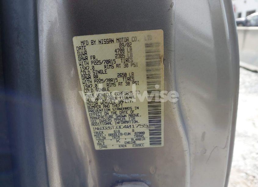 Photo 9 of 2003 Nissan Frontier XE (VIN 1N6DD26T33C401755)