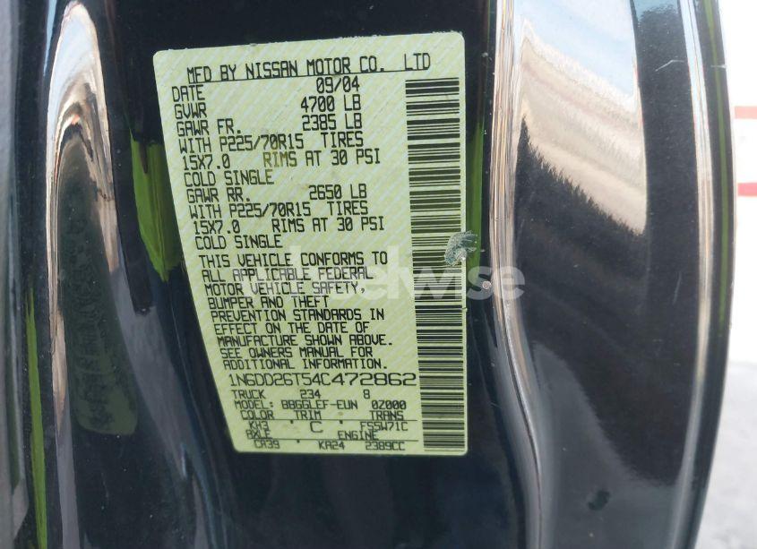 Photo 9 of 2004 Nissan Frontier XE (VIN 1N6DD26T54C472862)